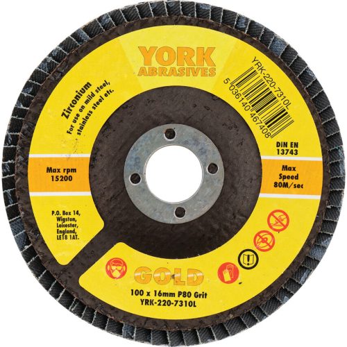 York 100x16mm cirkónium lamellás csiszolótárcsa üvegszálas tányéron P80