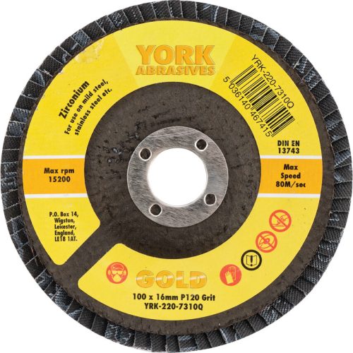 York 100x16mm cirkónium lamellás csiszolótárcsa üvegszálas tányéron P120