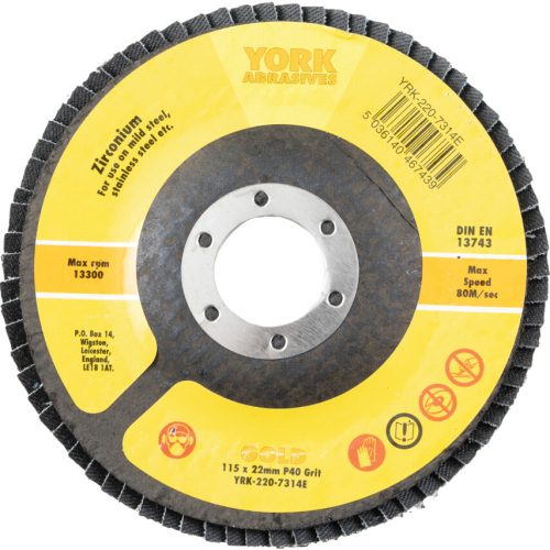 York 115x22mm cirkónium lamellás csiszolótárcsa üvegszálas tányéron P40