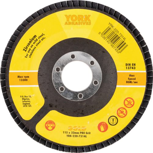 York 115x22mm cirkónium lamellás csiszolótárcsa üvegszálas tányéron P80