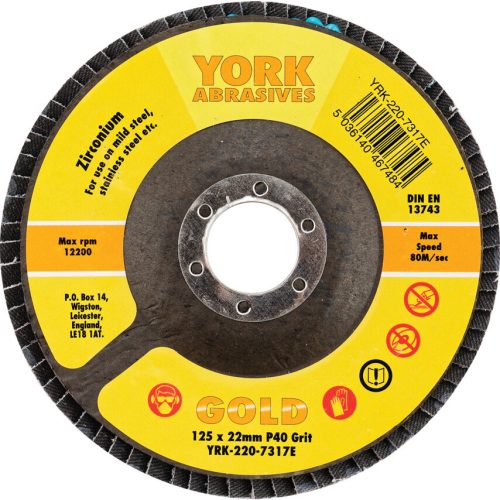 York 125x22mm cirkónium lamellás csiszolótárcsa üvegszálas tányéron P40