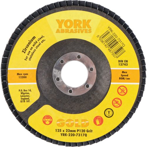 York 125x22mm cirkónium lamellás csiszolótárcsa üvegszálas tányéron P120