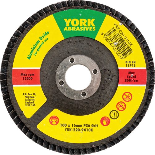 York 100x16mm al-ox lamellás csiszolótárcsa üvegszálas tányéron P36