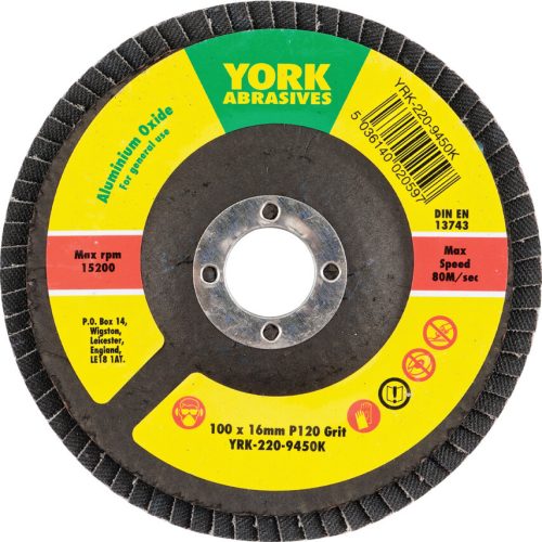 York 100x16mm al-ox lamellás csiszolótárcsa üvegszálas tányéron P120