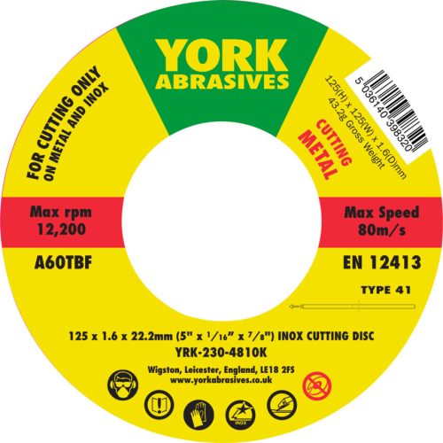 York 125x1.6x22.23mm A60TBF inox vágókorong,T41