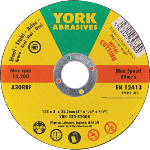 York 125x3x22.23  A30RBF lapos vágókorong T41