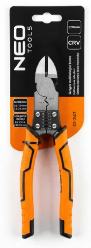 Neo Tools Oldalcsípő fogó, multifunkciós, vezetékcsupaszító és krimpelő funkcióval, polírozott króm vanádium, 220mm
