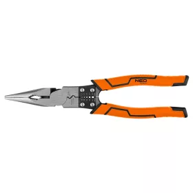   Neo Tools Hosszúcsőrű fogó, multifunkciós, vezetékcsupaszító és krimpelő funkcióval, polírozott króm vanádium, 220mm