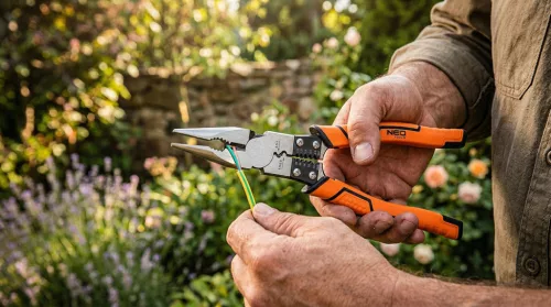 Neo Tools Hosszúcsőrű fogó, multifunkciós, vezetékcsupaszító és krimpelő funkcióval, polírozott króm vanádium, 220mm