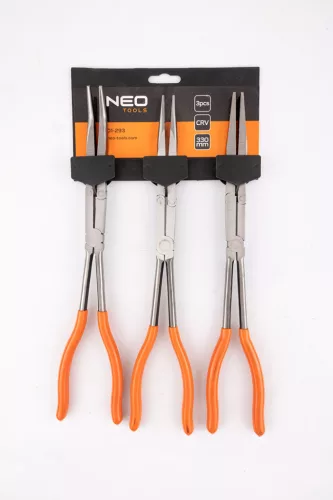 Neo Tools Duplacsuklós fogó klt., egyenes-hajlított-lapos, 330mm, 3db-os, CRV