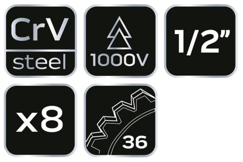 Neo Tools Dugókulcskészlet, 1/2", 1000V, szigetelt 8db