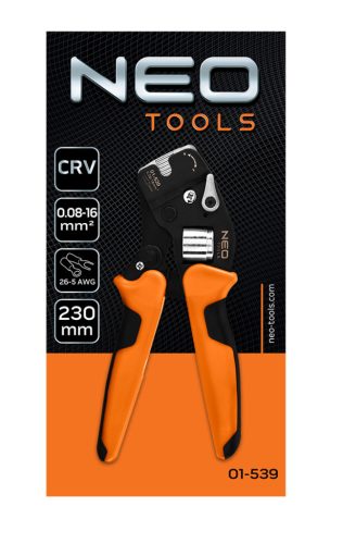 Neo Tools Krimpelő-, érvéghüvelyfogó, önbeálló, CRV 230mm, 0.08 -16mm2, AWG 26-5