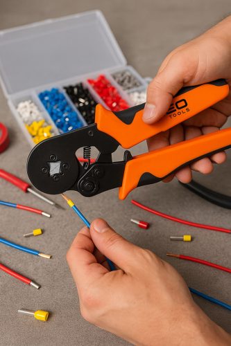 Neo Tools Érvéghüvely fogó 205mm, 4 sarkos, 1200db érvéghüvellyel