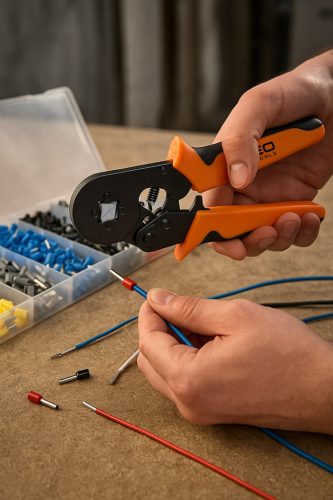 Neo Tools Érvéghüvely fogó 205mm, 4 sarkos, 1200db érvéghüvellyel