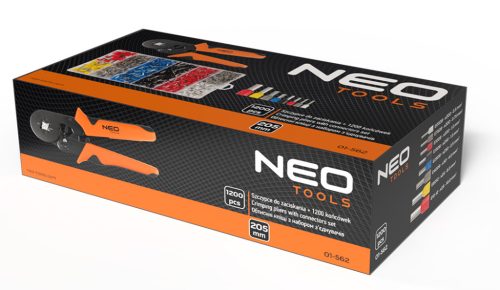 Neo Tools Érvéghüvely fogó 205mm, 4 sarkos, 1200db érvéghüvellyel
