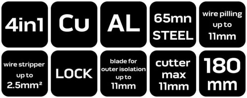 Neo Tools Kábelvávó fogó vezeték csupaszítóval 180mm, réz és alu kábelekhez 0.75-2.5mm2-ig