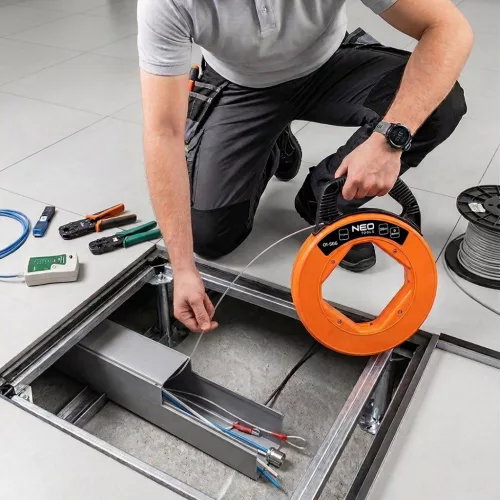 Neo Tools Behúzószalag, 30mx4mm ABS anyag, műanyag ház, vezetékrögzítő hurok