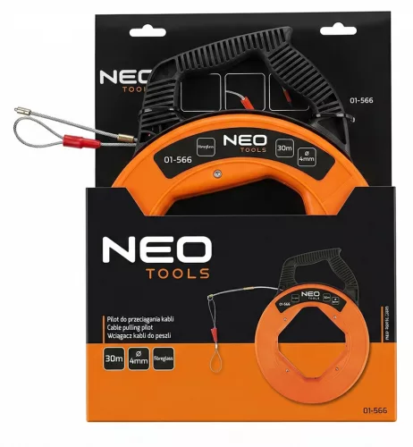 Neo Tools Behúzószalag, 30mx4mm ABS anyag, műanyag ház, vezetékrögzítő hurok