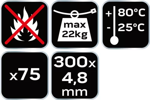 Neo Tools Kábelkötegelő, gyorskötöző, 4,8mm x 300mm, fehér, 75db/cs