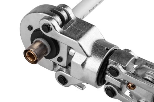 Neo Tools Csőcsatlakozó prés készlet PEX csatlakozókhoz, cserélhető fejekkel, csőkalibráló szerszámmal