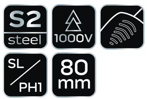 Neo Tools Csavarhúzó SL/PH1 80mm, 1000V, szigetelt