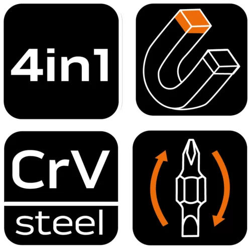 Neo Tools Mini csavarhúzó 4az 1ben, SL3, SL4, PH0, PH1