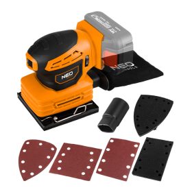   Neo Tools Akkus szénkefementes rezgőcsiszoló alapgép, 3 cserélhető talppal, Energy+ (18V) (akku és töltő nélkül)