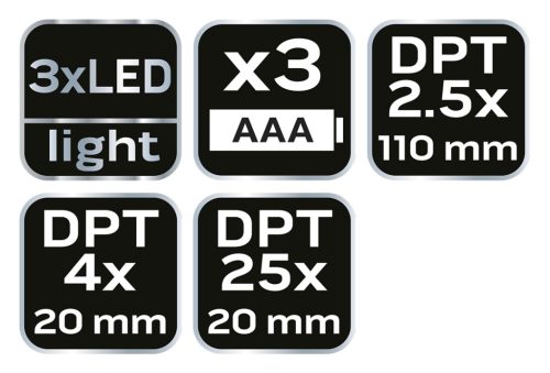 Neo Tools Kézi nagyító, 3 lencsével, 110mm