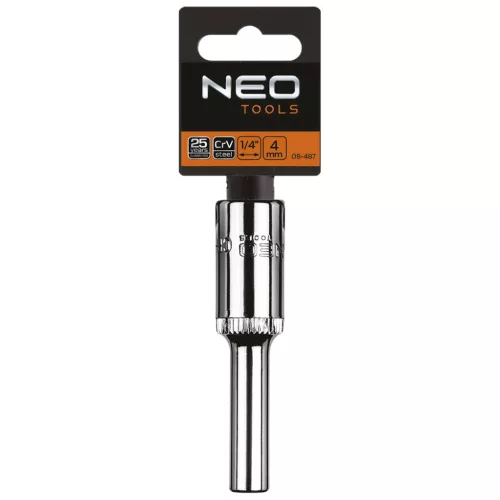 Neo Tools Dugókulcs 4mm, 1/4", hosszú hatlapú