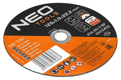 Neo Tools Vágókorong, fémhez, 125x1x22,2mm, 41A 60 S BF INOX, 25db/cs