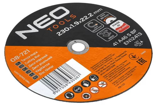 Neo Tools Vágókorong, fémhez, 230x1,9x22,2mm, 41A 46 S BF INOX, 25db/cs