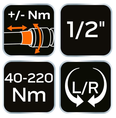 Neo Tools Nyomatékkulcs "double - click", 1/2", 40-220Nm