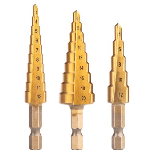 Neo Tools Lépcsős fúrókészlet, 3db-os, HSS-Titán, 3-20mm, hatszög szárral