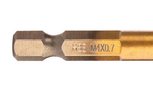 Neo Tools Gépi menetfúró, 2az1ben előfúró éllel, HSS-Titán, M4X0,7mm, hatszög szárral