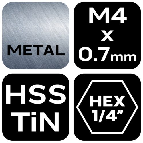 Neo Tools Gépi menetfúró, 2az1ben előfúró éllel, HSS-Titán, M4X0,7mm, hatszög szárral