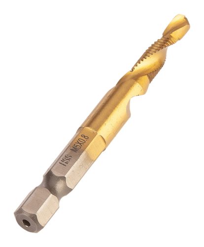 Neo Tools Gépi menetfúró, 2az1ben előfúró éllel, HSS-Titán, M5X0,8mm, hatszög szárral