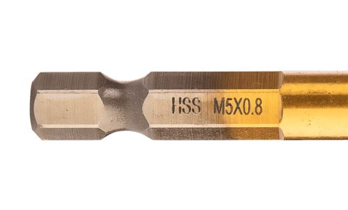 Neo Tools Gépi menetfúró, 2az1ben előfúró éllel, HSS-Titán, M5X0,8mm, hatszög szárral