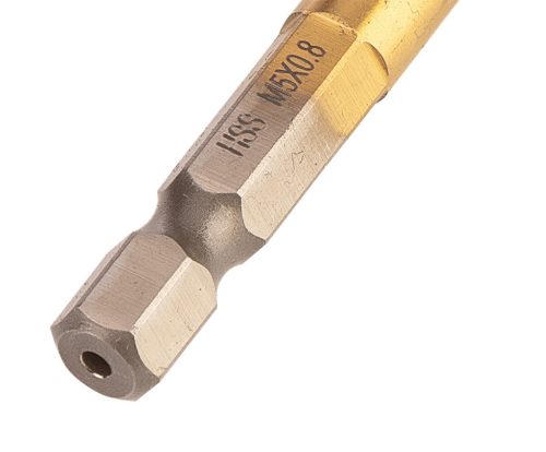 Neo Tools Gépi menetfúró, 2az1ben előfúró éllel, HSS-Titán, M5X0,8mm, hatszög szárral