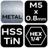 Neo Tools Gépi menetfúró, 2az1ben előfúró éllel, HSS-Titán, M5X0,8mm, hatszög szárral