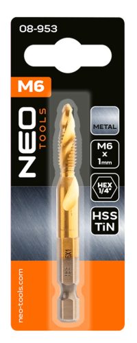Neo Tools Gépi menetfúró, 2az1ben előfúró éllel, HSS-Titán, M6X1mm, hatszög szárral