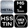 Neo Tools Gépi menetfúró, 2az1ben előfúró éllel, HSS-Titán, M6X1mm, hatszög szárral