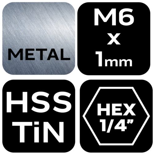 Neo Tools Gépi menetfúró, 2az1ben előfúró éllel, HSS-Titán, M6X1mm, hatszög szárral