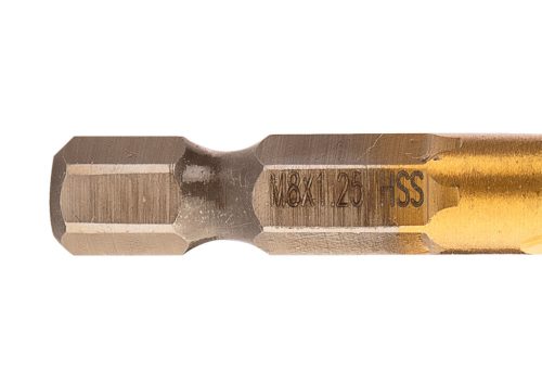 Neo Tools Gépi menetfúró, 2az1ben előfúró éllel, HSS-Titán, M8X1,25mm, hatszög szárral