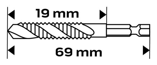 Neo Tools Gépi menetfúró, 2az1ben előfúró éllel, HSS-Titán, M8X1,25mm, hatszög szárral