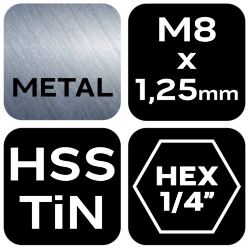 Neo Tools Gépi menetfúró, 2az1ben előfúró éllel, HSS-Titán, M8X1,25mm, hatszög szárral