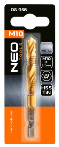 Neo Tools Gépi menetfúró, 2az1ben előfúró éllel, HSS-Titán, M10X1,5mm, hatszög szárral