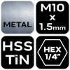 Neo Tools Gépi menetfúró, 2az1ben előfúró éllel, HSS-Titán, M10X1,5mm, hatszög szárral