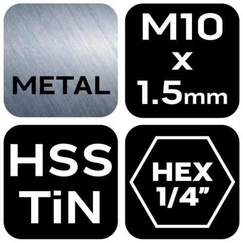 Neo Tools Gépi menetfúró, 2az1ben előfúró éllel, HSS-Titán, M10X1,5mm, hatszög szárral