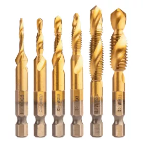   Neo Tools Gépi menetfúró készlet, 2az1ben előfúró éllel, HSS-Titán, M3-M10, 6db, hatszög szárral