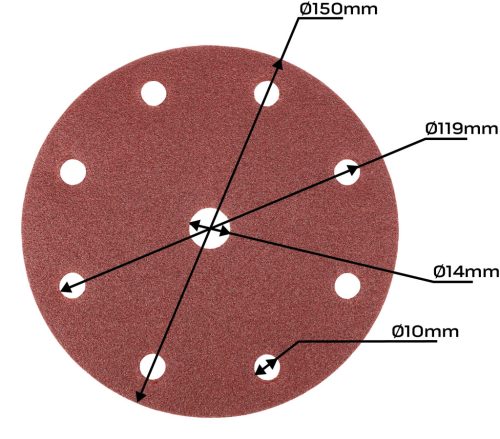 Neo Tools Csiszolókorong tépőzáras 150mm, P40, 9 lyukkal, 5db, 04-721-hez